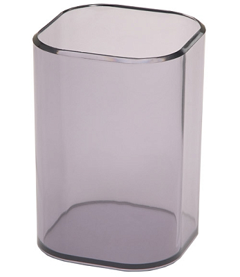 Стакан пластиковый для письменных принадлежностей "Стамм Визит", 100x70x70мм, квадратный, тонированный, серый