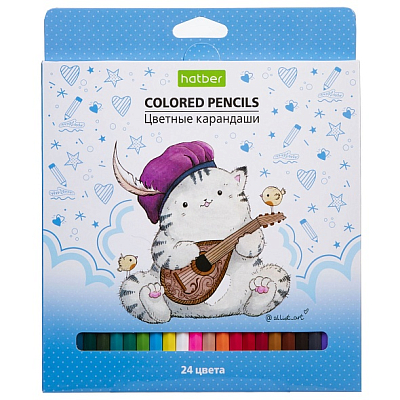 Карандаши "Hatber Eco", 24 цвета, серия "Приключения кота Пирожка, в картонной упаковке