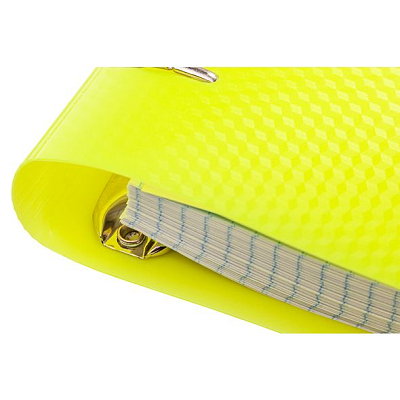Тетрадь "Hatber", 120л, А5, клетка, на 4-х кольцах, пластиковая обложка, на резинке, серия "Diamond Neon - Жёлтая"