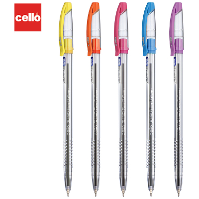 Ручка шариковая "Cello Slimo Drum", 0,7мм, синяя, чернила на масляной основе, прозрачный корпус, детали ассорти