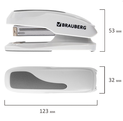 Степлер "Brauberg Extra", №24/6, 26/6, 30л, пластиковый корпус, металлический механизм, серый, в картонной упаковке