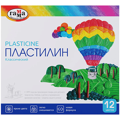 Пластилин "Гамма", 12 цветов, 240гр, стек, серия "Классический", картонная упаковка