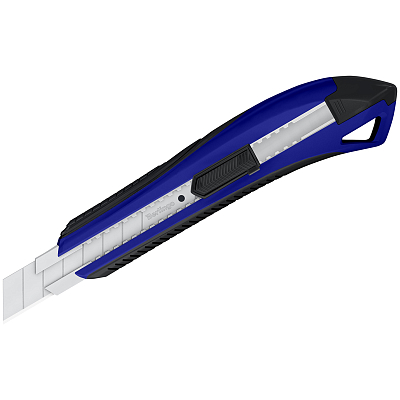 Нож канцелярский "Berlingo Razzor 300", 18мм, нержавеющее лезвие, пластиковый корпус, автофиксатор, прорезиненные вставки, синий, в блистере