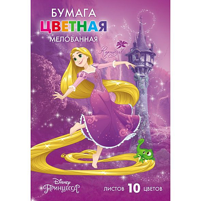 Набор цветной бумаги "Hatber", 10л, 10цв, А4, мелованная, в папке, серия "Рапунцель"
