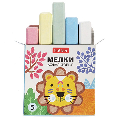 Мелки асфальтовые "Hatber", 5 цветов, серия "Нарисуй-ка", 5шт в картонной упаковке