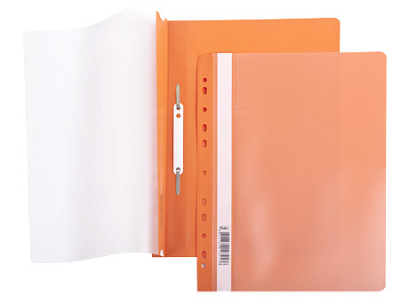 Папка-скоросшиватель пластиковая "Hatber", А4, 140/180мкм, перфорация, прозрачный верх, оранжевая