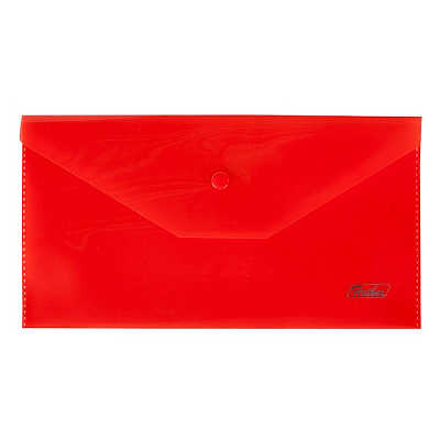 Папка-конверт пластиковая "Hatber", C6, 224x119мм, 180мкм, на кнопке, красная