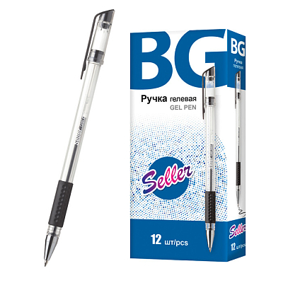 Ручка гелевая "BG Seller", 0,5мм, чёрная, прозрачный корпус