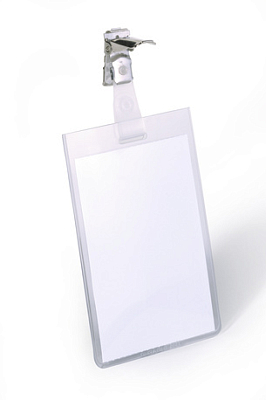Бейдж пластиковый вертикальный "Durable", 90x60мм, повортный клип, прозрачный