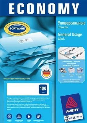 Самоклеящиеся универсальные этикетки Avery Economy на 21 дел., 70x42,3 мм, А4, 100 л., белые (Avery)
