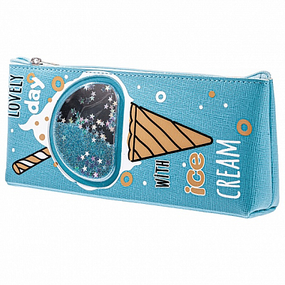 Пенал "Hatber", 205х85х35мм, мягкий, на молнии, блёстки, серия "Ice Cream"