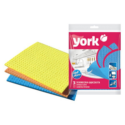 Тряпка для уборки губчатая "York", 17,5x15,5см, цвет ассорти, 3шт в упаковке
