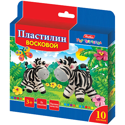 Пластилин восковой "Hatber", 10 цветов, 150гр, со стеком, серия "Забавные зверята"