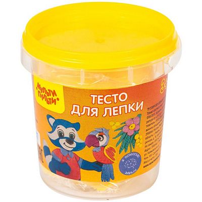 Тесто для лепки "Мульти-Пульти", 120гр, жёлтое, серия "Приключения Енота", в пластиковом ведре