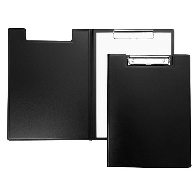 Папка-планшет пластиковая "Hatber", А4, 1500мкм, металлический зажим, крышка, серия "Standard - Чёрная"