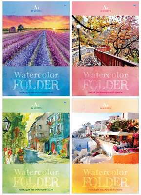 Набор бумаги для акварели "BG", 20л, А4, 200гр/м2, в папке, серия "Watercolor Nature"