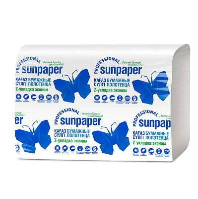 Бумажные полотенца "Sunpaper Professional Economy", 200л, 1 слой, белые, ZZ-сложения