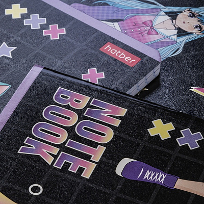 Тетрадь "Hatber", 48л, А5, клетка, лак, на скобе, серия "Неко-Тян"