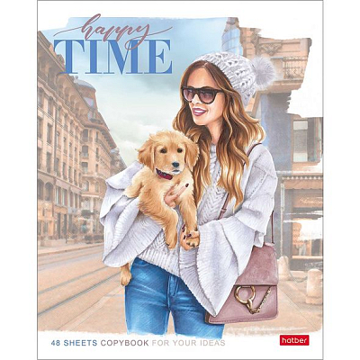 Тетрадь "Hatber Eco", 48л, А5, клетка, ламинация, на скобе, серия "Happy Time"