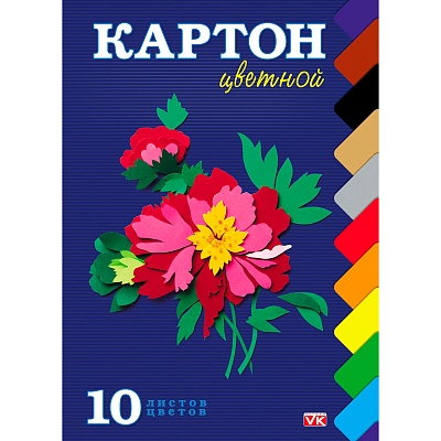 Набор цветного картона "Hatber VK", 10л, 10цв, А5, на клею, серия "Цветок"