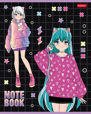 Тетрадь "Hatber", 48л, А5, клетка, лак, на скобе, серия "Неко-Тян"