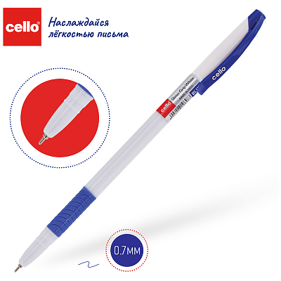 Ручка шариковая "Cello Slimo Grip White", 0,7мм, синяя, чернила на масляной основе, белый корпус