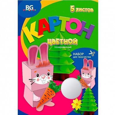 Набор цветного картона "BG", 5л, А4, тонированный, серия "Забавные животные", в папке