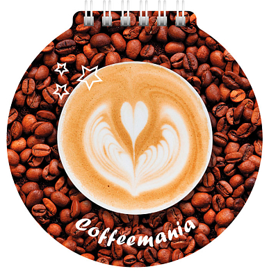 Блокнот "Hatber", 60л, А6, без линовки, фигурная высечка, на гребне, серия "CoffeeMania"