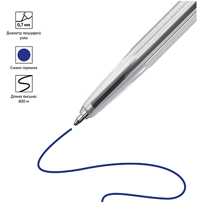 Ручка шариковая "OfficeSpace", 0,7мм, синяя, прозрачный корпус