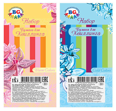 Бумага для квиллинга "BG", 5 цветов, 50 полосок, 0,6х45см, тёплые и холодные цвета, в пакете