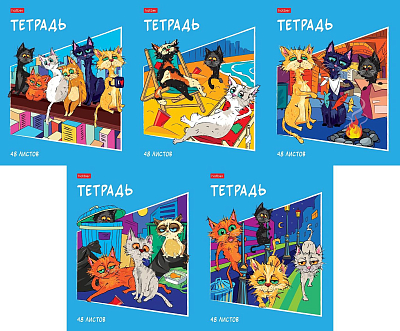 Тетрадь "Hatber", 48л, А5, клетка, на скобе, серия "Кото-банда"