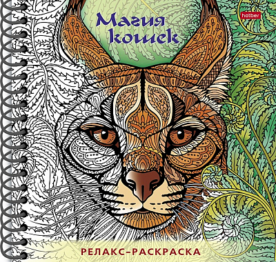 Раскраска "Hatber", 32л, А5, твёрдая обложка, на гребне, серия "Большая книга раскрасок: Релакс-раскраска - Магия кошек"