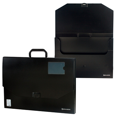 Папка-портфель пластиковая для документов "Brauberg", 445x310x30мм, 900мкм, 1 отделение, чёрная