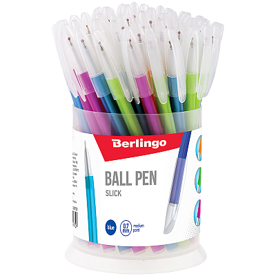 Ручка шариковая "Berlingo Slick", 0,7мм, синяя, чернила на масляной основе, игольчатый стержень, цветной корпус
