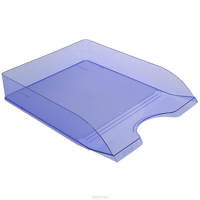 Лоток пластиковый горизонтальный для документов А4 "Стамм Дельта", 315х250х60мм, тонированный, голубой