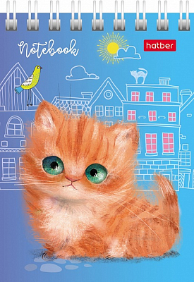 Блокнот "Hatber", 40л, А7, клетка, обложка мелованный картон, на гребне, серия "Кошарики"