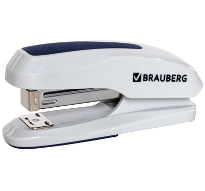 Степлер "Brauberg Extra", №24/6, 26/6, 30л, пластиковый корпус, металлический механизм, серо-синий, в картонной упаковке