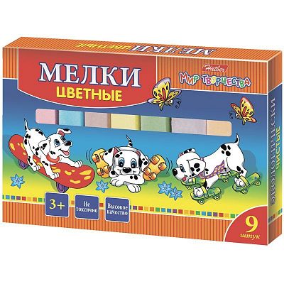 Мелки "Hatber", 9 цветов, серия "Далматинцы", 9шт в картонной упаковке