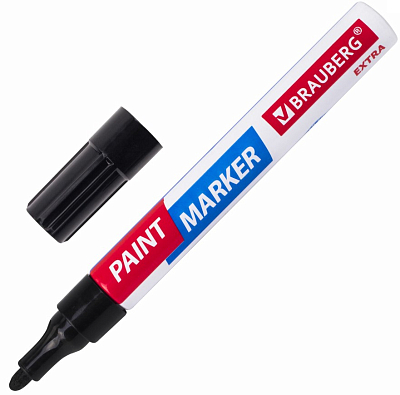 Маркер-краска "Brauberg Extra", 4мм, закруглённый пишущий узел, усиленная нитро-основа, алюминиевый корпус, чёрный