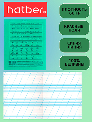 Комплект тетрадей "Hatber", 12л, А5, 60гр/м2, косая линия, на казахском языке, на скобе, серия "Зелёная", 20шт в наборе