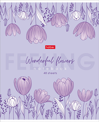 Тетрадь "Hatber", 48л, А5, клетка, тиснение, на скобе, серия "Wonderful Flowers"