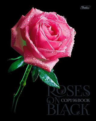 Тетрадь "Hatber", 96л, А5, клетка, 3D лак и фольга, ламинация, на скобе, серия "Roses on Black"