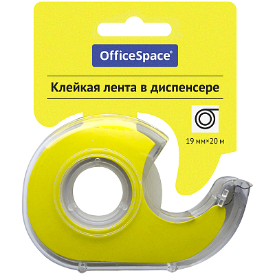 Клейкая лента "OfficeSpace", 19мм, 20м, 35мкм, прозрачная, пластиковый диспенсер, в блистере