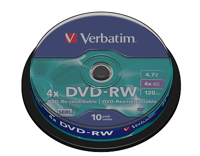 Диски DVD-RW, 4.7 GB Verbatim, 10 шт в тубе (серебристо-матовое покрытие)