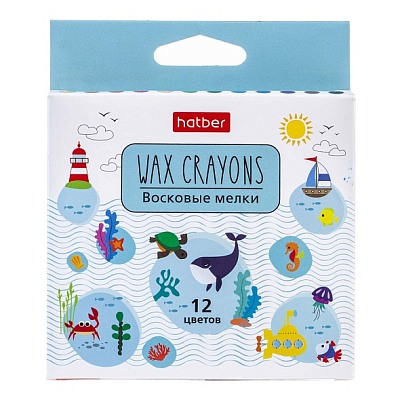 Мелки восковые "Hatber", 9мм, 12 цветов, круглый корпус, серия "Deep Forest", 9шт в картонной упаковке