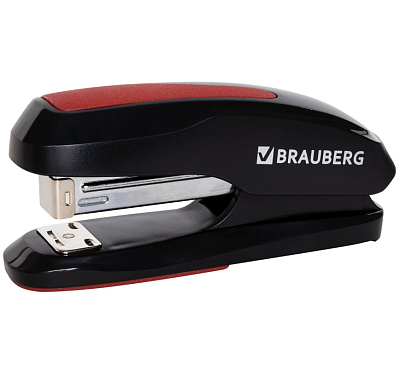 Степлер "Brauberg Extra", №24/6, 26/6, 30л, пластиковый корпус, металлический механизм, чёрно-красный, в картонной упаковке