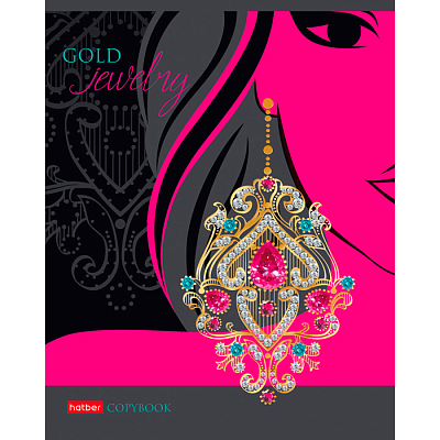 Тетрадь "Hatber", 48л, А5, клетка, 3D лак и фольга, ламинация, на скобе, серия "Gold Jewelry"