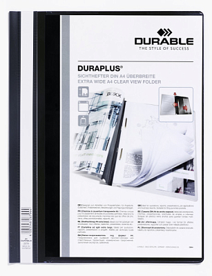Папка-скоросшиватель пластиковая "Durable", А4+, 120/160мкм, прозрачный верхний слой, карман, чёрная