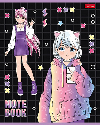 Тетрадь "Hatber", 48л, А5, клетка, лак, на скобе, серия "Неко-Тян"