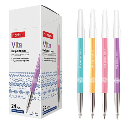Ручка шариковая "Hatber Vita", 0,7мм, синяя, чернила на масляной основе, цветной корпус